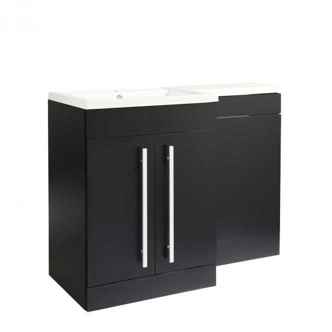 Kartell Matrix 1100mm Matt Black 2 Door L Shaped Combination Basin WC Unit - Left Hand