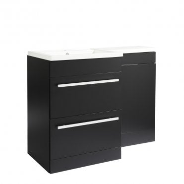 Matrix 1100mm Matt Black 2 Drawer L Shaped Combination Basin WC Unit - Left Hand