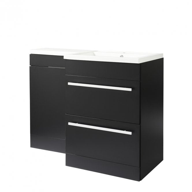 Kartell Matrix 1100mm Matt Black 2 Drawer L Shaped Combination Basin WC Unit - Right Hand