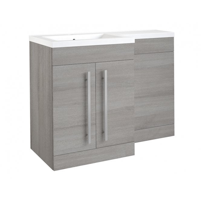 Kartell Matrix 1100mm Silver Oak 2 Door L Shaped Combination Basin WC Unit - Left Hand