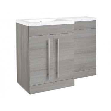 Matrix 1100mm Silver Oak 2 Door L Shaped Combination Basin WC Unit - Left Hand