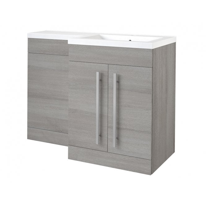 Kartell Matrix 1100mm Silver Oak 2 Door L Shaped Combination Basin WC Unit - Right Hand