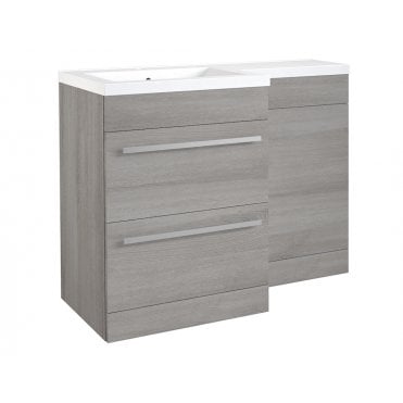 Matrix 1100mm Silver Oak 2 Drawer L Shaped Combination Basin WC Unit - Left Hand