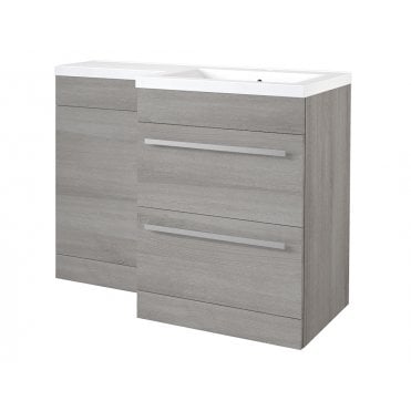 Matrix 1100mm Silver Oak 2 Drawer L Shaped Combination Basin WC Unit - Right Hand