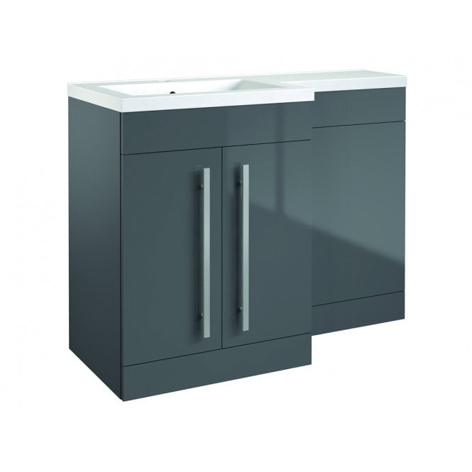 Kartell Matrix 1100mm Storm Grey Gloss 2 Door L Shaped Combination Basin WC Unit - Left Hand