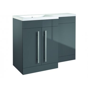 Matrix 1100mm Storm Grey Gloss 2 Door L Shaped Combination Basin WC Unit - Left Hand
