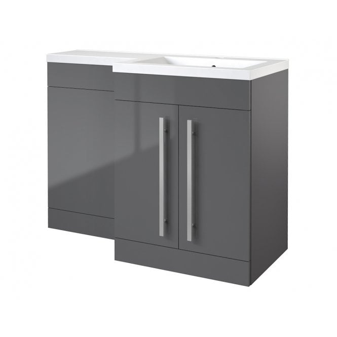 Kartell Matrix 1100mm Storm Grey Gloss 2 Door L Shaped Combination Basin WC Unit - Right Hand