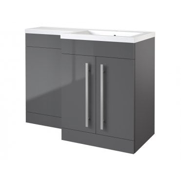 Matrix 1100mm Storm Grey Gloss 2 Door L Shaped Combination Basin WC Unit - Right Hand