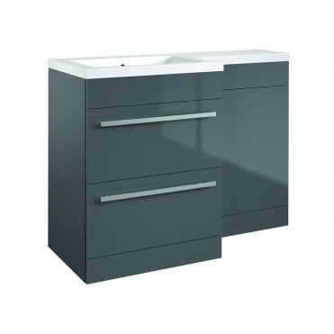 Matrix 1100mm Storm Grey Gloss 2 Drawer L Shaped Combination Basin WC Unit - Left Hand