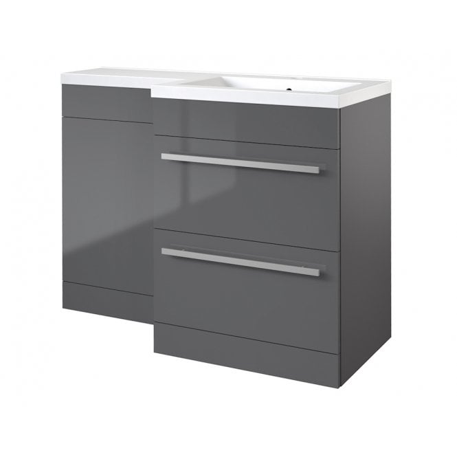 Kartell Matrix 1100mm Storm Grey Gloss 2 Drawer L Shaped Combination Basin WC Unit - Right Hand