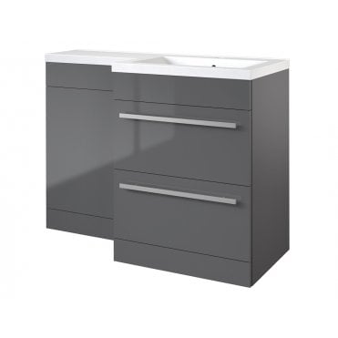 Matrix 1100mm Storm Grey Gloss 2 Drawer L Shaped Combination Basin WC Unit - Right Hand