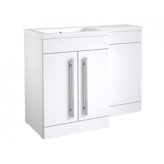 Kartell Matrix 1100mm White Gloss 2 Door L Shaped Combination Basin WC Unit - Left Hand