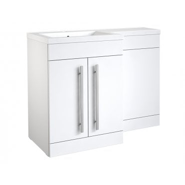Matrix 1100mm White Gloss 2 Door L Shaped Combination Basin WC Unit - Left Hand