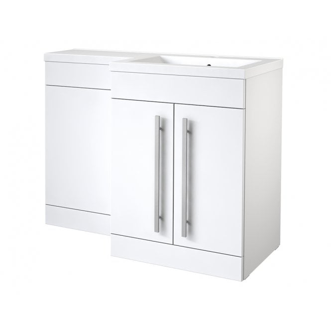Kartell Matrix 1100mm White Gloss 2 Door L Shaped Combination Basin WC Unit - Right Hand