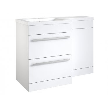 Matrix 1100mm White Gloss 2 Drawer L Shaped Combination Basin WC Unit - Left Hand