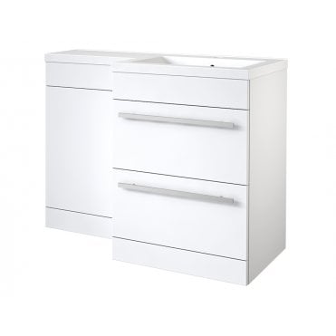 Matrix 1100mm White Gloss 2 Drawer L Shaped Combination Basin WC Unit - Right Hand