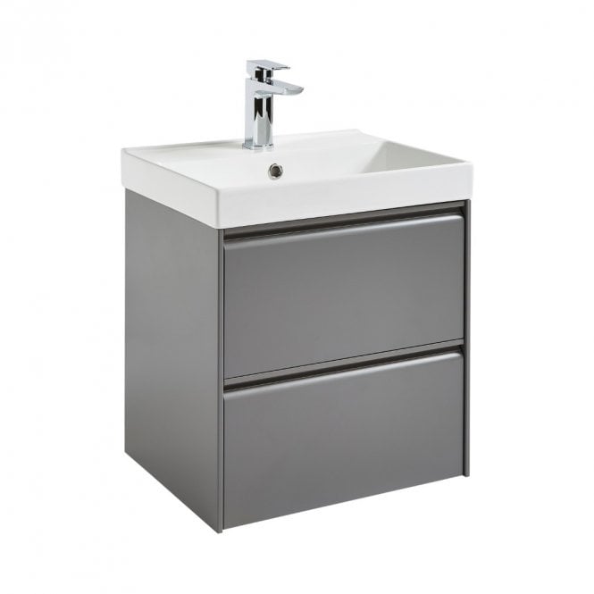 Kartell Moon 500mm Matt Grey 2 Drawer Wall Mounted Vanity Unit & Basin