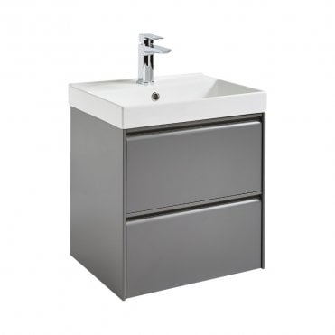 Moon 500mm Matt Grey 2 Drawer Wall Mounted Vanity Unit & Basin