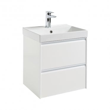 Moon 500mm Matt White 2 Drawer Wall Mounted Vanity Unit & Basin