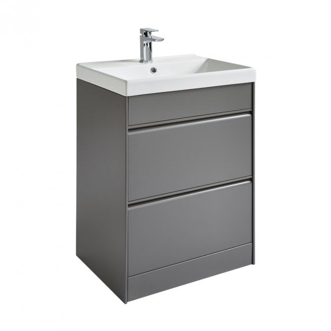 Kartell Moon 600mm Matt Grey 2 Drawer Floor Standing Vanity Unit & Basin