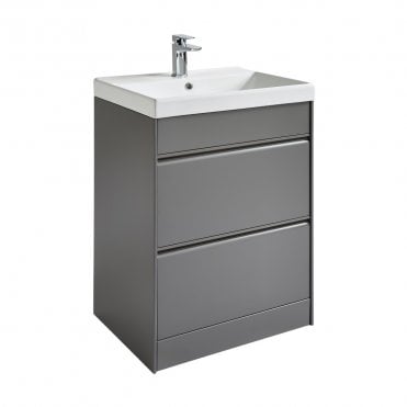 Moon 600mm Matt Grey 2 Drawer Floor Standing Vanity Unit & Basin