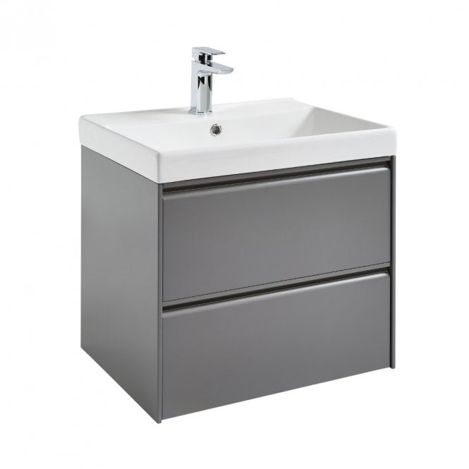 Kartell Moon 600mm Matt Grey 2 Drawer Wall Mounted Vanity Unit & Basin