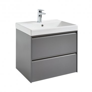 Moon 600mm Matt Grey 2 Drawer Wall Mounted Vanity Unit & Basin