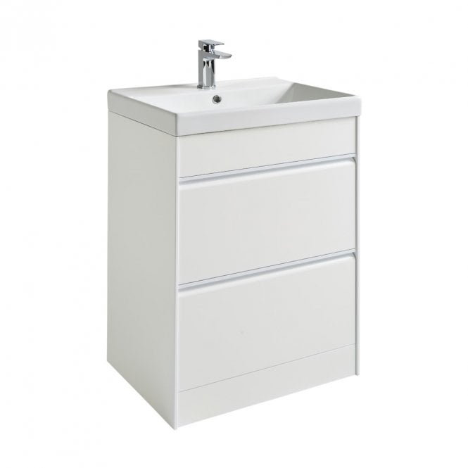 Kartell Moon 600mm Matt White 2 Drawer Floor Standing Vanity Unit & Basin