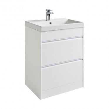 Moon 600mm Matt White 2 Drawer Floor Standing Vanity Unit & Basin