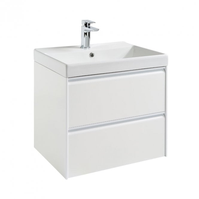 Kartell Moon 600mm Matt White 2 Drawer Wall Mounted Vanity Unit & Basin