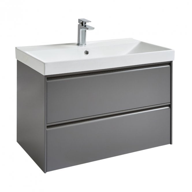 Kartell Moon 800mm Matt Grey 2 Drawer Wall Mounted Vanity Unit & Basin