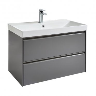 Moon 800mm Matt Grey 2 Drawer Wall Mounted Vanity Unit & Basin