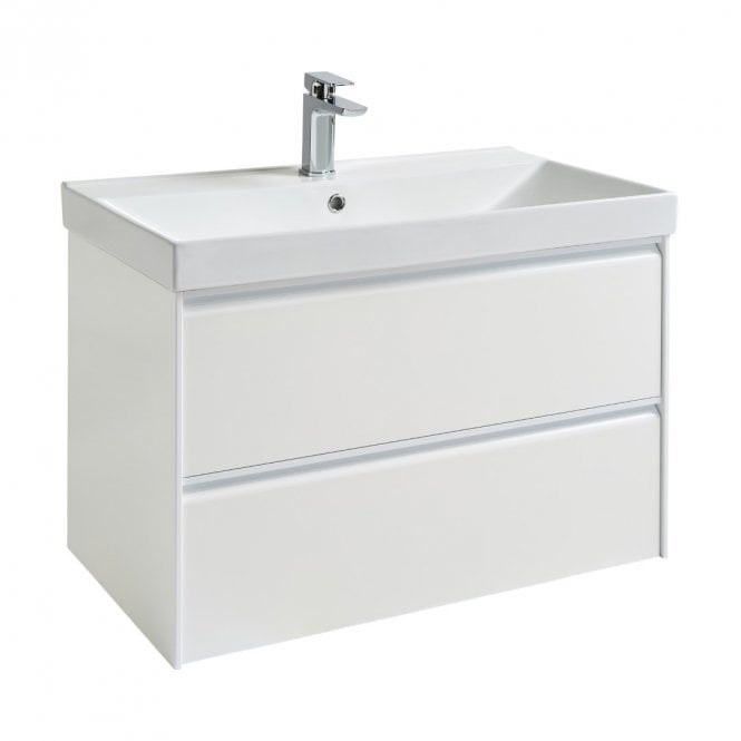 Kartell Moon 800mm Matt White 2 Drawer Wall Mounted Vanity Unit & Basin
