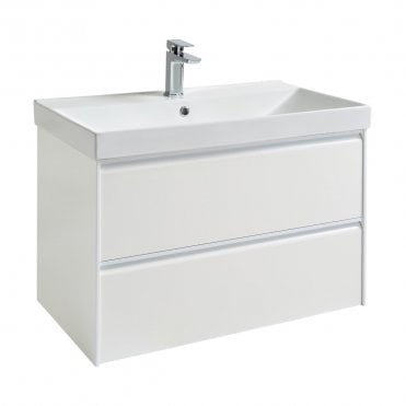 Moon 800mm Matt White 2 Drawer Wall Mounted Vanity Unit & Basin