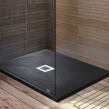 Naturals 1600mm x 700mm Black Stone Effect Rectangle Shower Tray & Waste