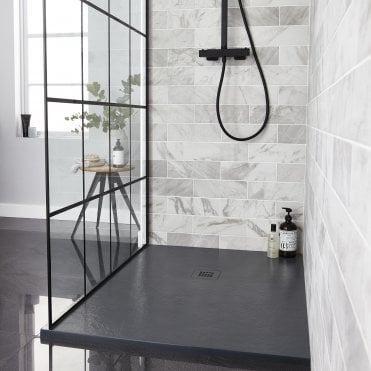 Naturals 1700mm x 900mm Graphite Stone Effect Rectangle Shower Tray & Waste