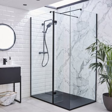 Nero Black 1100mm Modern Wetroom Shower Screen 8mm Glass