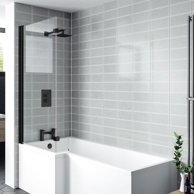 Kartell Nero Black 1400mm L Shaped Shower Bath Screen
