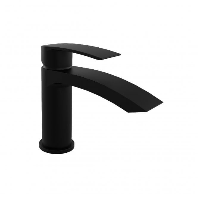 Kartell Nero Curve Black Mini Mono Basin Mixer Tap & Click Waste