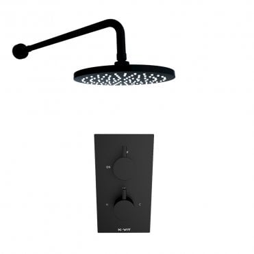 Nero Round Matt Black Concealed Thermostatic Shower Valve & Fixed Drencher Head