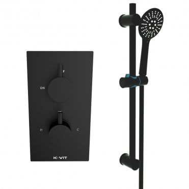 Nero Round Matt Black Concealed Thermostatic Shower Valve with Adjustable Slide Rail Kit