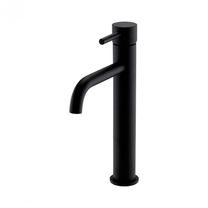 Kartell Nero Round Matt Black Hi-Rise Mono Basin Mixer Tap