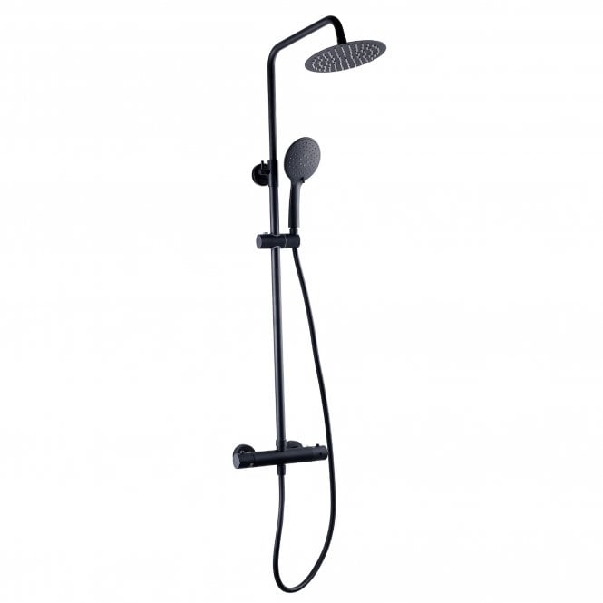 Kartell Nero Round Matt Black Thermostatic Bar Shower w/ Drench Head & Handset