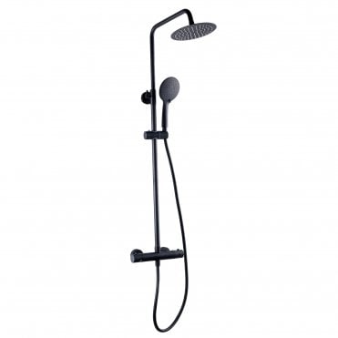 Nero Round Matt Black Thermostatic Bar Shower w/ Drench Head & Handset