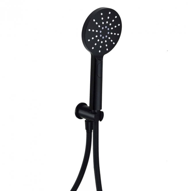 Kartell Nero Round Matt Black Wall Bracket with Handset & Hose