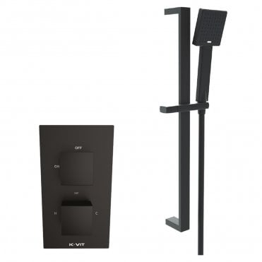 Nero Square Matt Black Concealed Thermostatic Shower Valve with Adjustable Slide Rail Kit