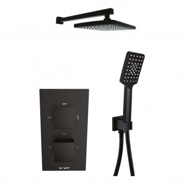 Nero Square Matt Black Concealed Thermostatic Shower Valve with Hand Shower & Fixed Overhead Drencher