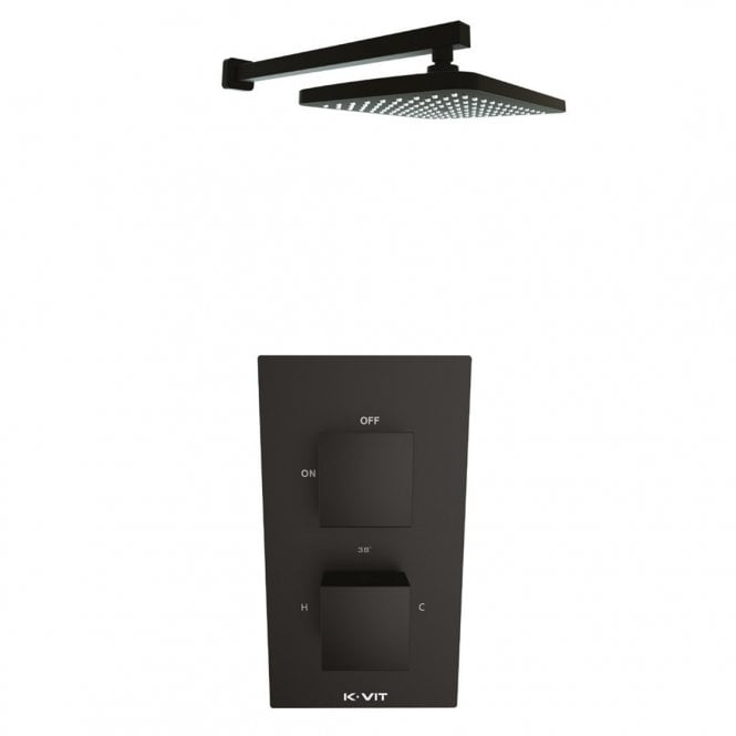 Kartell Nero Square Matt Black Concealed Thermostatic Shower with Fixed Square Head