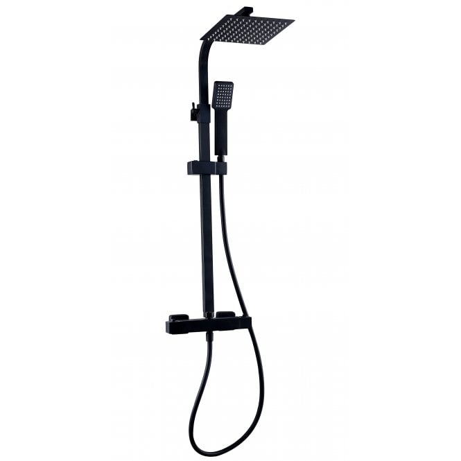 Kartell Nero Square Matt Black Thermostatic Bar Shower w/ Drench Head & Handset