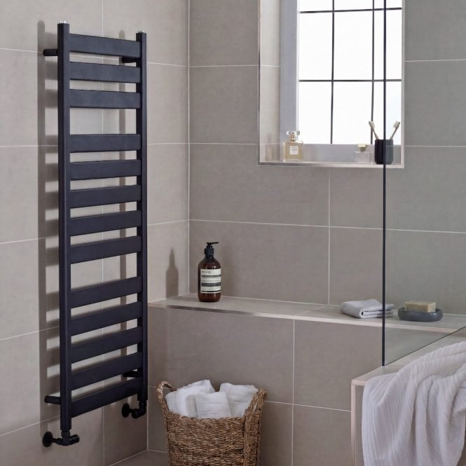 Kartell Newark Matt Black Flat Bar Designer Heated Towel Rail